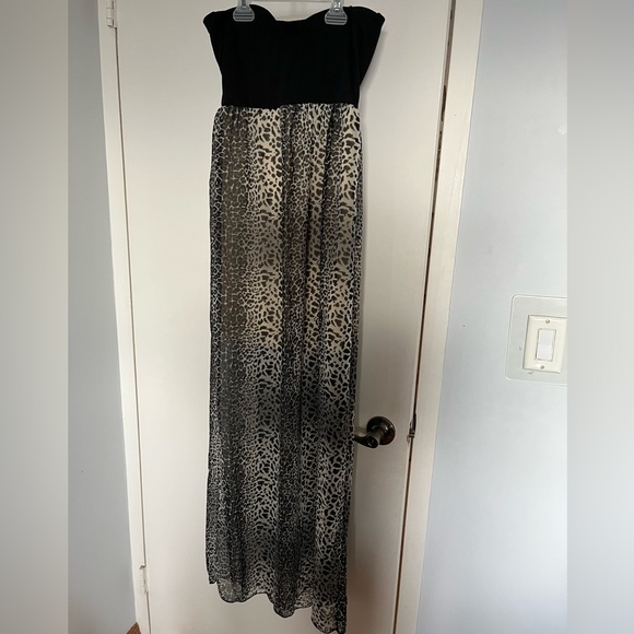Satin black and cheetah Maxi dress animal print ombre with big bow size XS - Picture 3 of 4